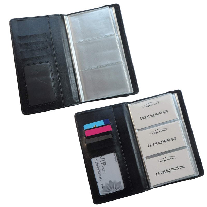 Enyuwlcm PU Leather Business Card Book Organizer Journal Name Card Book Holder with Elastic Closure Hold 240 Cards Black - Image 3